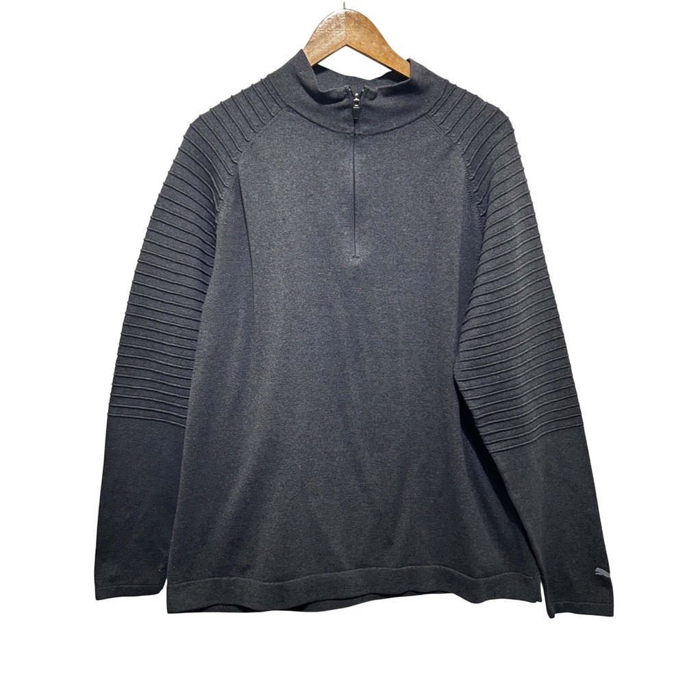 Puma Men Activewear Gorpcore Quarter Zip Pullover L Charcoal Ribbed Techwear